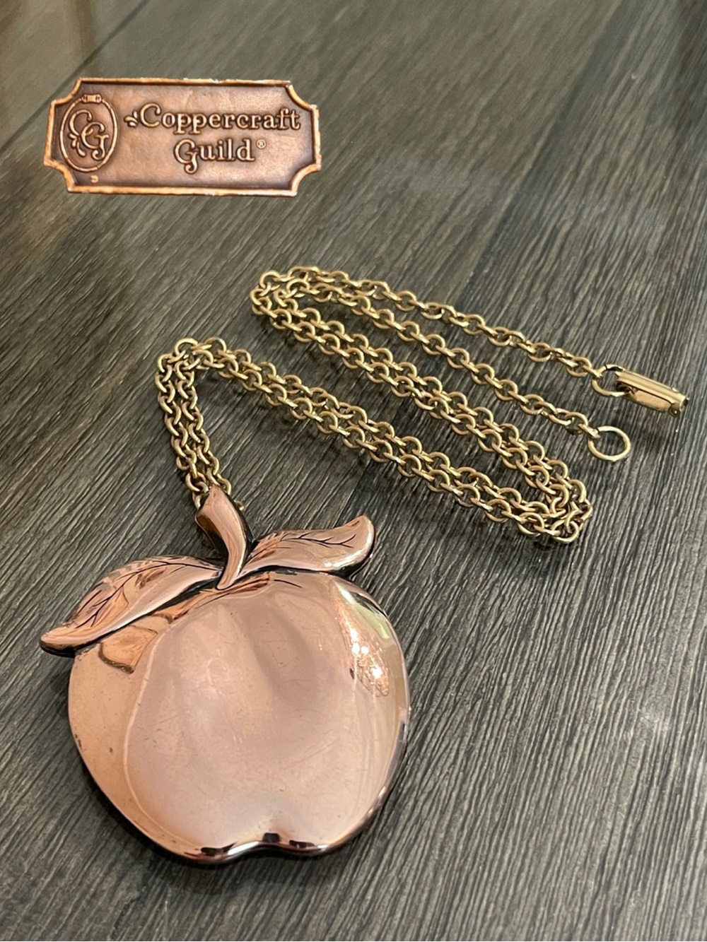 Vintage Coppercraft Guild Cooper Apple Necklace - School Teacher
